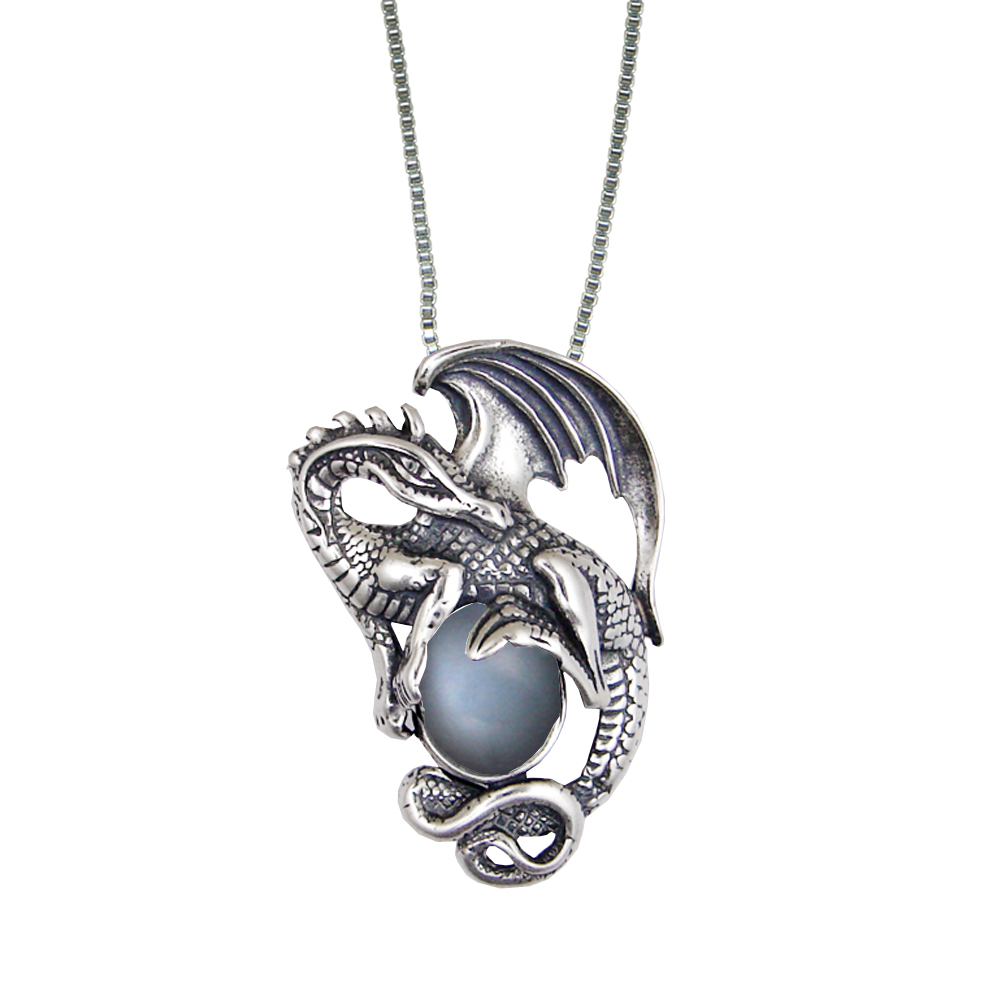 Sterling Silver Dragon Queen Pendant With Grey Moonstone